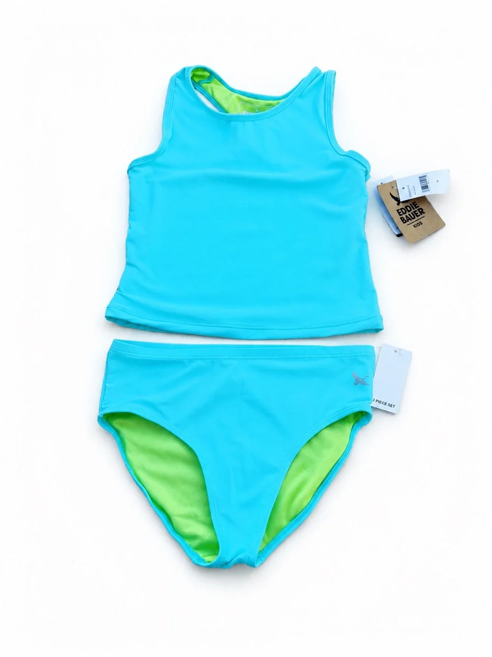 Eddie Bauer Kids 2-Piece Swimsuit Set – Turquoise/Lime Green – Size M (10/12)